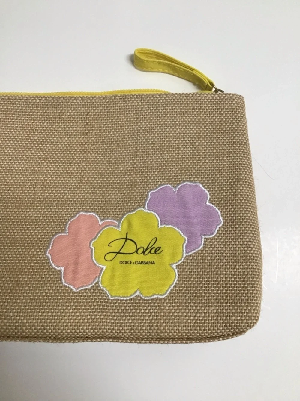 Dolce & Gabbana Clutch Bag Straw Burlap Floral Cosmetic Travel Toiletry Make Up